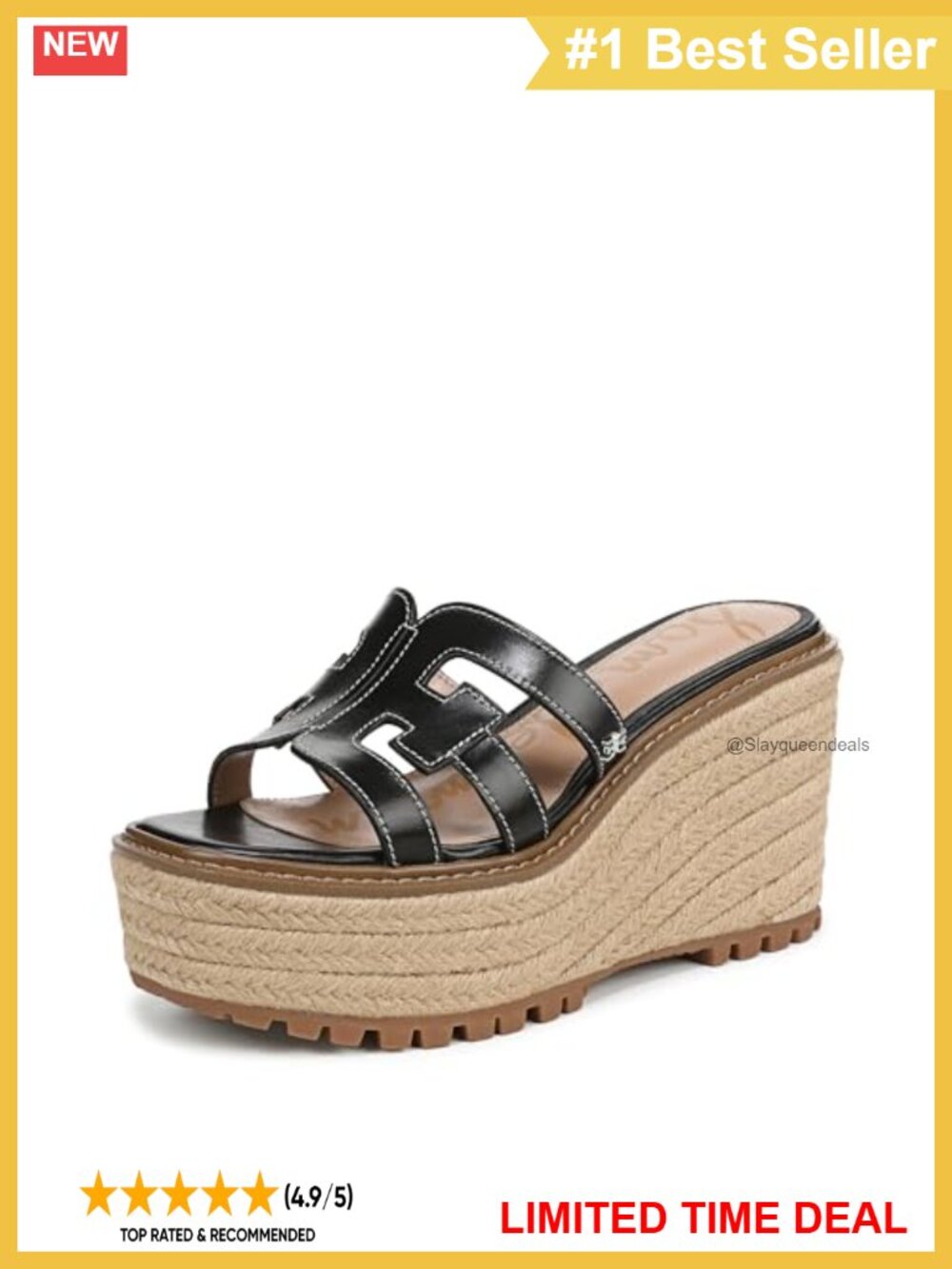 Wedge Sandals with Woven Detailing and Double E-Logo Upper, 3.5 Inch Heel
